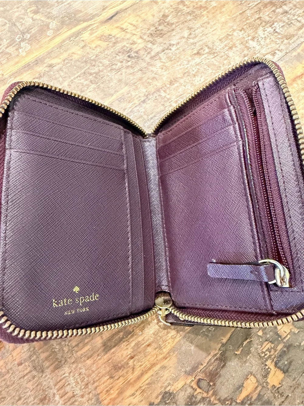 kate spade plum saffiano zip wallet with wristlet